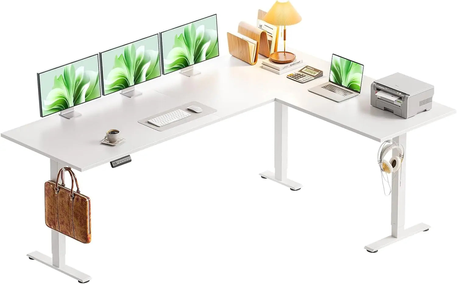 OffiGo L-Shaped Height Adjustable desk 180x140 cm desk Height Adjustable Electric White