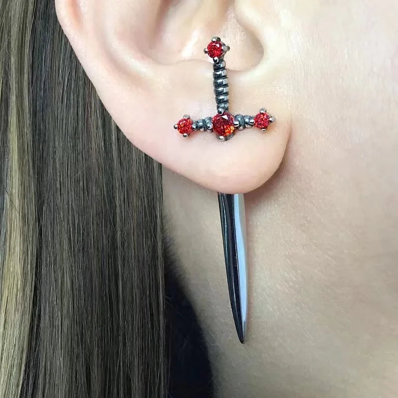 Silver-Tone Ear Jacket Earrings Punk Sword — Silver | KIMLUD