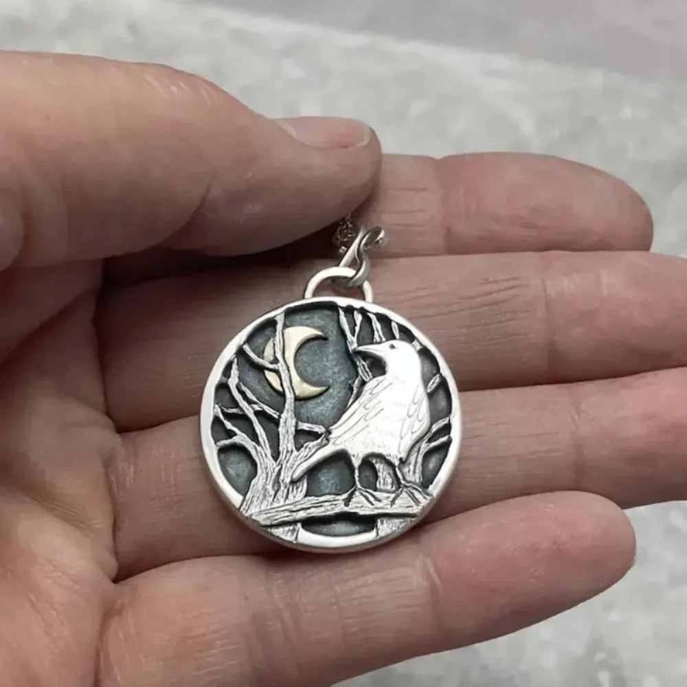Moon Forest Branch Necklace – Crow Design – Zinc Alloy | KIMLUD