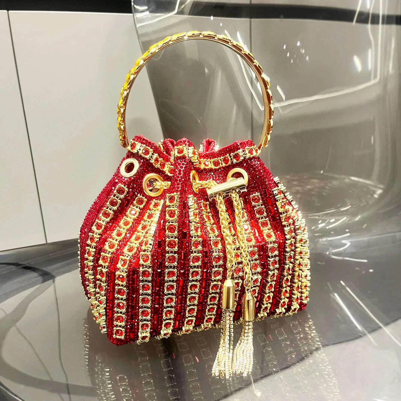 KIMLUD, luxury Designer purses and handbags bags for women bucket clutch purse evening banquet bag Crystal rhinestone shoulder bag, KIMLUD Womens Clothes