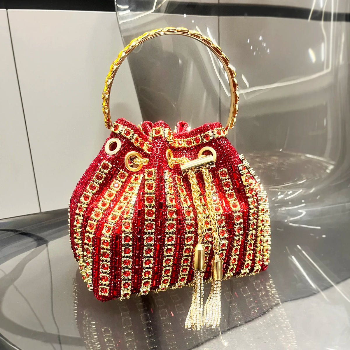 Bucket Bag – Crystal Rhinestone Accent – Polyester | KIMLUD