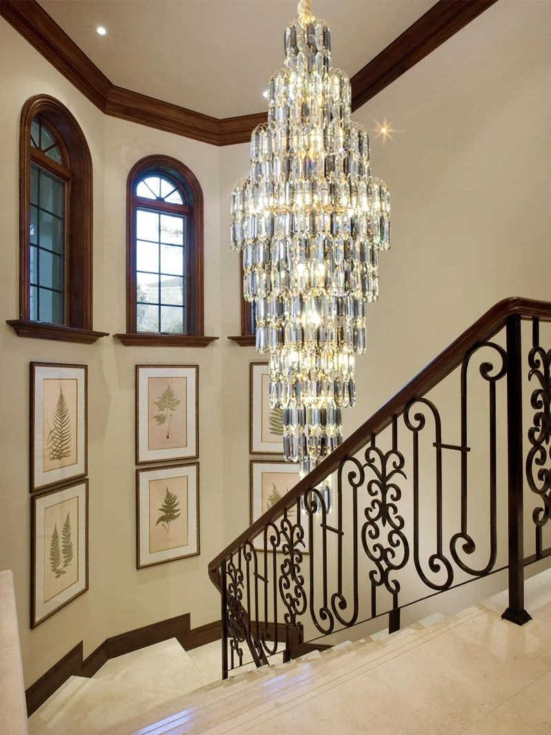Duplex Building Chandelier Villa Living Room Crystal Lamp Hotel Luxury Chandelier High-end Spiral Staircase Long Chandelier