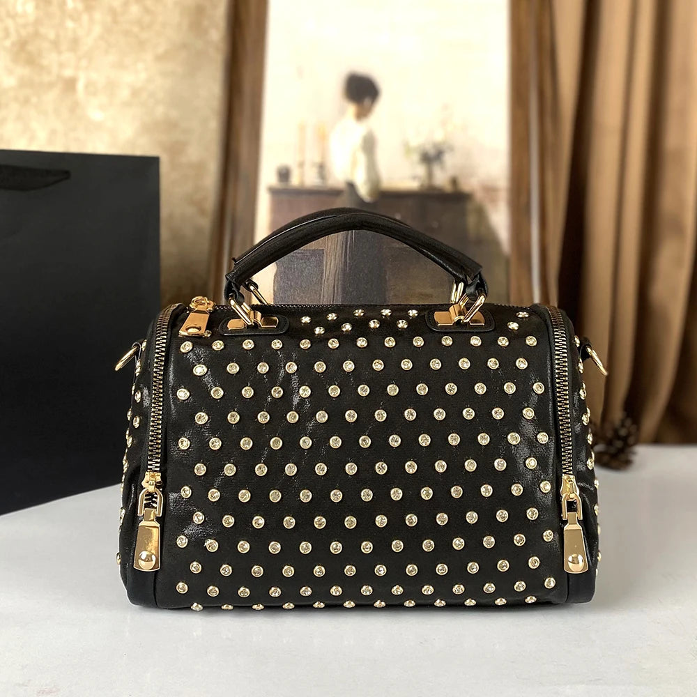 Crossbody Handbag – Diamond Studded Punk Style – PU | KIMLUD