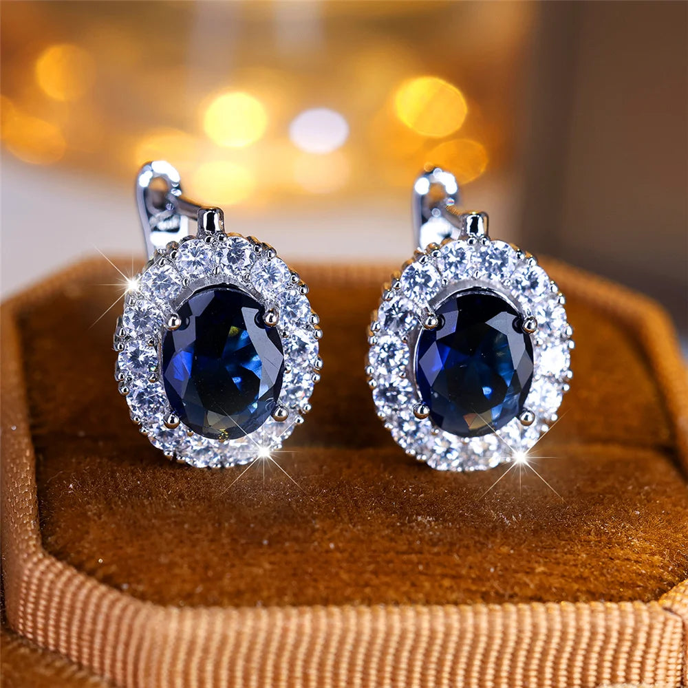 Sterling Silver Zircon Hoop Earrings Small Delicate Blue-Green Stones — Blue-Green | KIMLUD