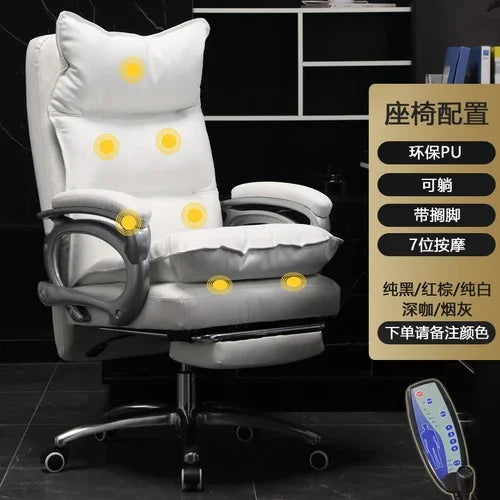 Leather Executive Chair Ergonomic High Back 135-Degree Footrest Recliner With Lumbar Massage — Black | KIMLUD