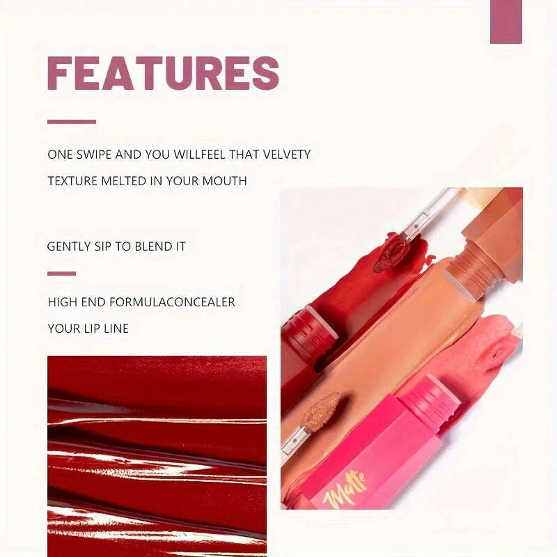 Luxury Long-lasting Waterproof Velvet Matte Liquid Lipstick - Hydrating, High Pigment, Smudge-proof, Lightweight
