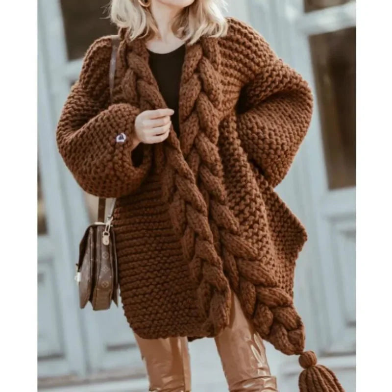 Crocheted Cardigan – Hand-Woven Tassels – Polyester Knit | KIMLUD