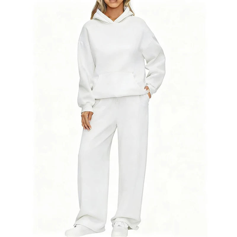 Terry Knit Hoodie Two-Piece Set Relaxed — Black | KIMLUD