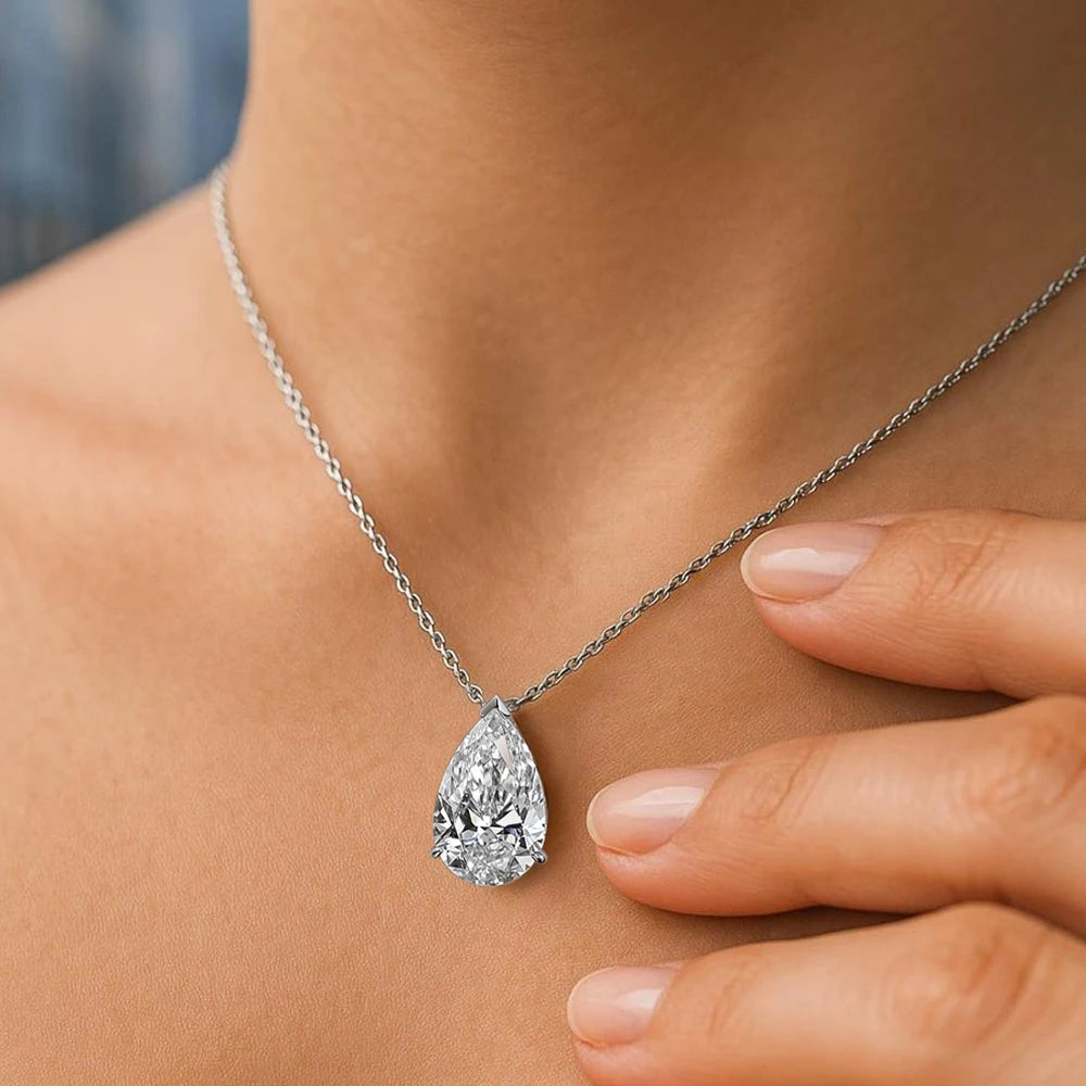 1/2/3/4CT Water Drop Moissanite Pendant Necklace for Women Certified 925 Silver Pear Cut Solitaire Diamond Pendant Neckchain