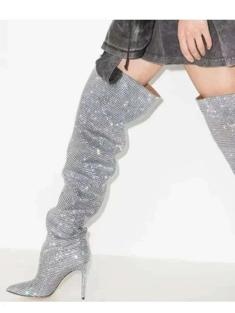 KIMLUD, 2025Women's New European and American Fashion Show Starry Sky High-heeled Rhinestone Pointed Nightclub Four Seasons Boots, KIMLUD Womens Clothes