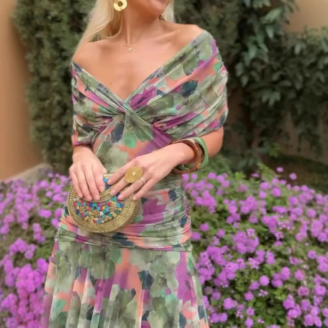 2025 New Fashion Printed Ruffle Dress Your Summer Casual Loose Bohemian Vacation V-neck Short-sleeved Long Dresses For Women