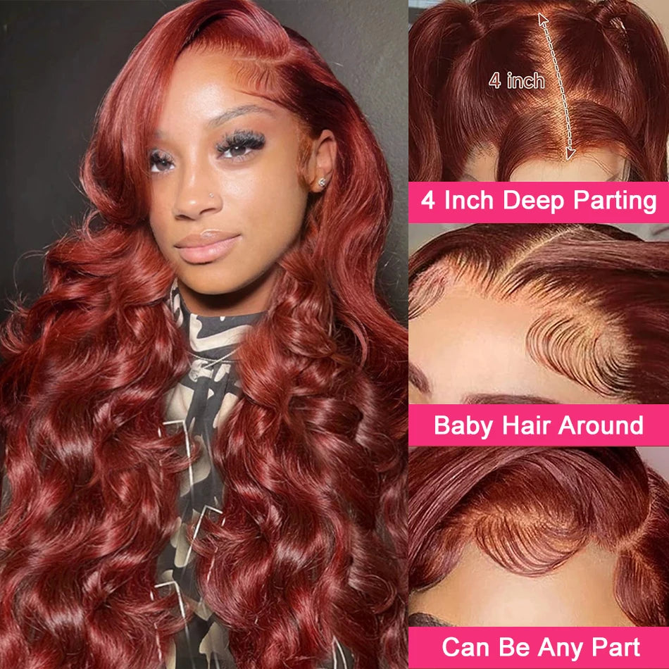 HD Lace Front Human Hair Wig 40-Inch Body Wave PrePlucked 13x6 Lace — Reddish Brown | KIMLUD