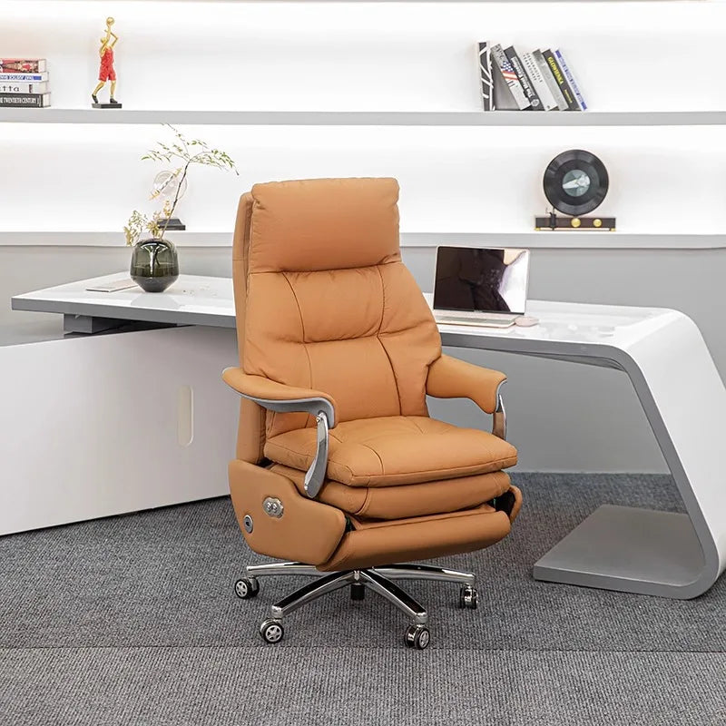 Leather Electric Office Chair Footrest Lift Rotatable — Espresso Black | KIMLUD