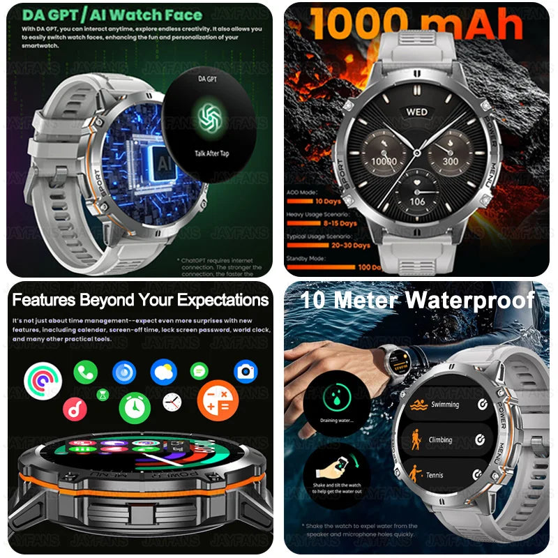 2025 NEW For XIAOMI Outdoor Military GPS Smartwatch Men 1.73"HD Screen Compass 1000MAH Heart Rate BT Call 10M Waterproof Watches