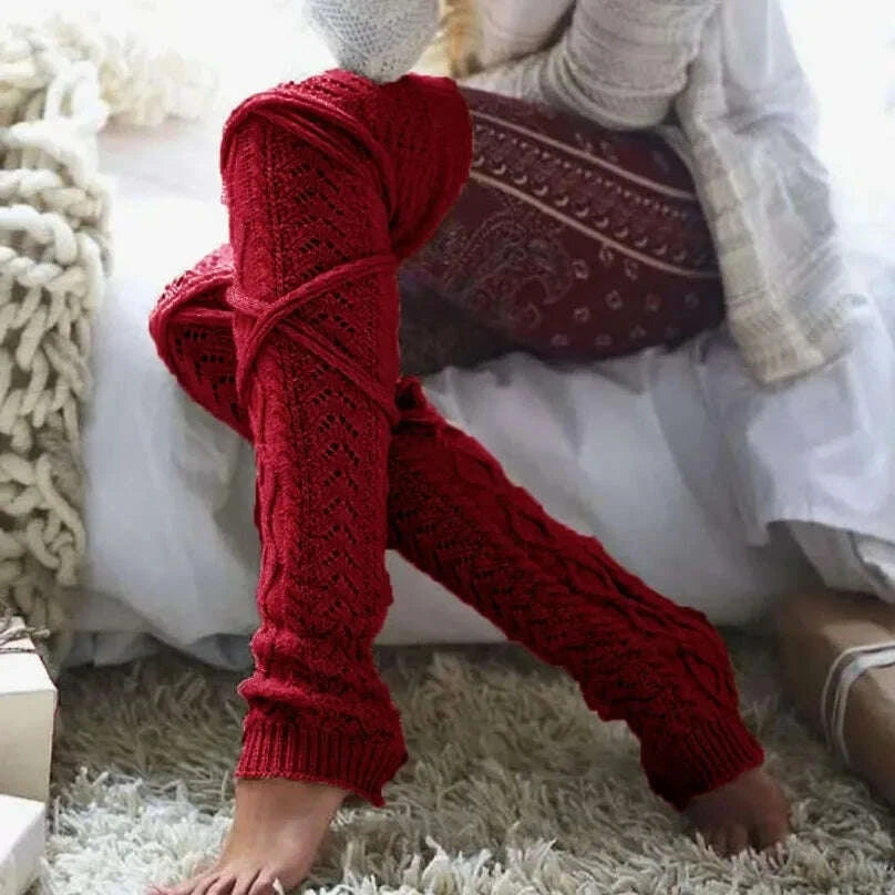KIMLUD, Womens Leg Warmers Boots Gaiter Winter Ankle Warm Thermal Ladies Wool Above Knee High Socks Knitted Female Y2k Accessory Gothic, KIMLUD Womens Clothes