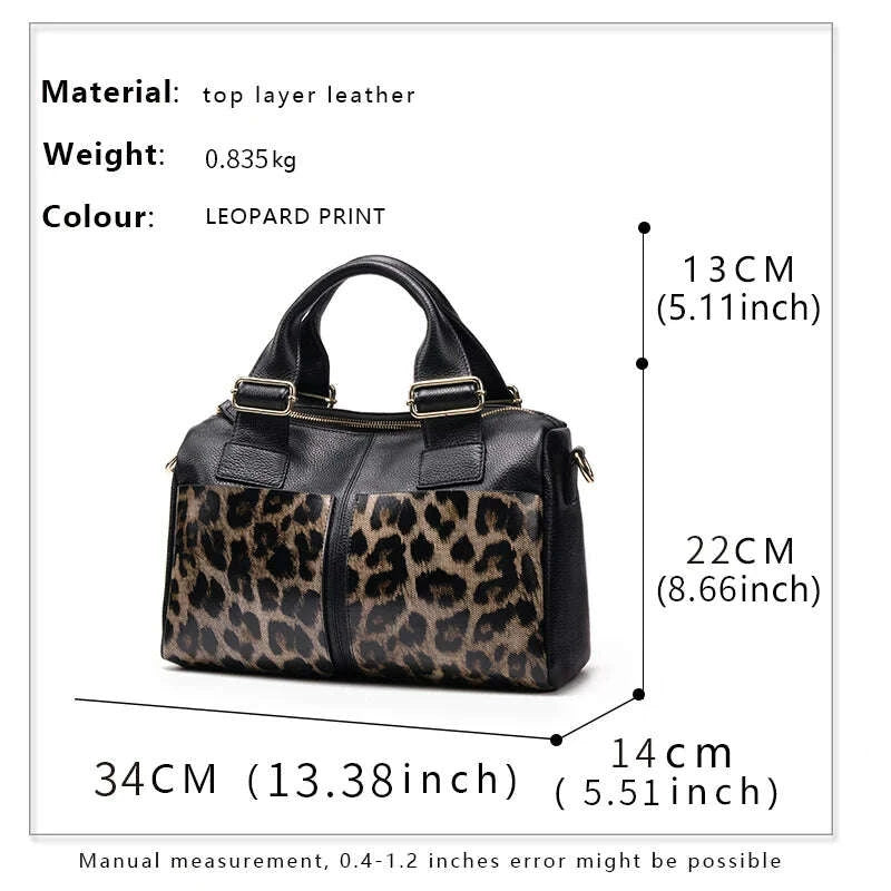 KIMLUD, Aidrani Fashion Leopard Pattern Genuine Leather Women's Bag Large Capacity Women's Handbag Cowhide Multi functional Shoulder Bag, KIMLUD Womens Clothes
