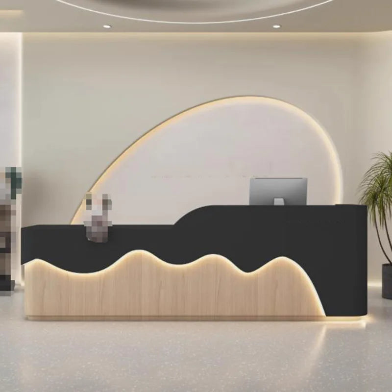 Wood-Based Panel Reception Desk Executive Curved Front With Integrated Shelving And Matte Finish — White | KIMLUD