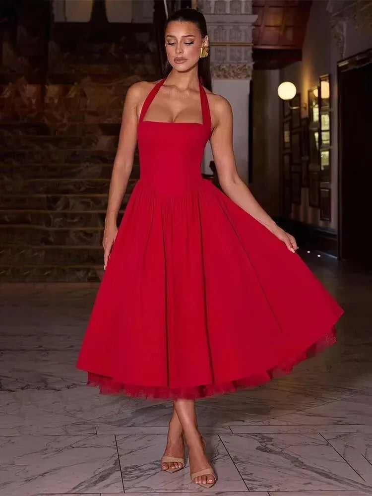 Townlike Waist Wrap A-line Ball Gown Dress Women Halter Mini 2025 Spring Summer Dress Nightclub Sexy Party Dresses