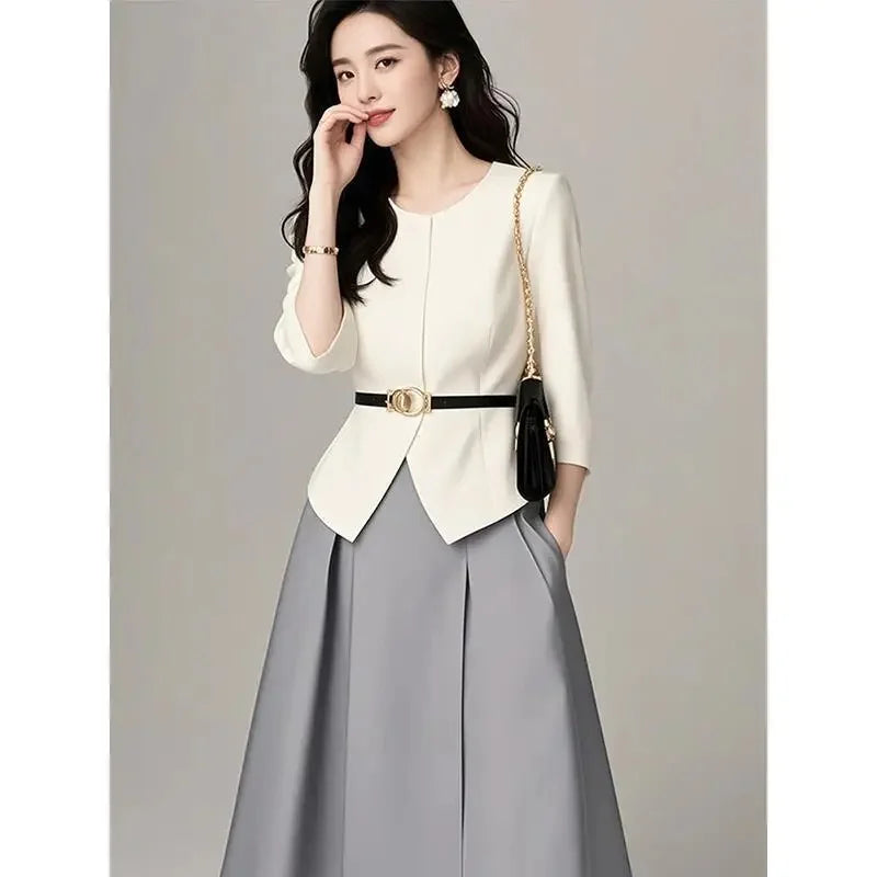 Elegant Commuter Women's Skirt Set Salt System Street Style Powerful Presence High Fashion Long Ankle Polyester Fiber