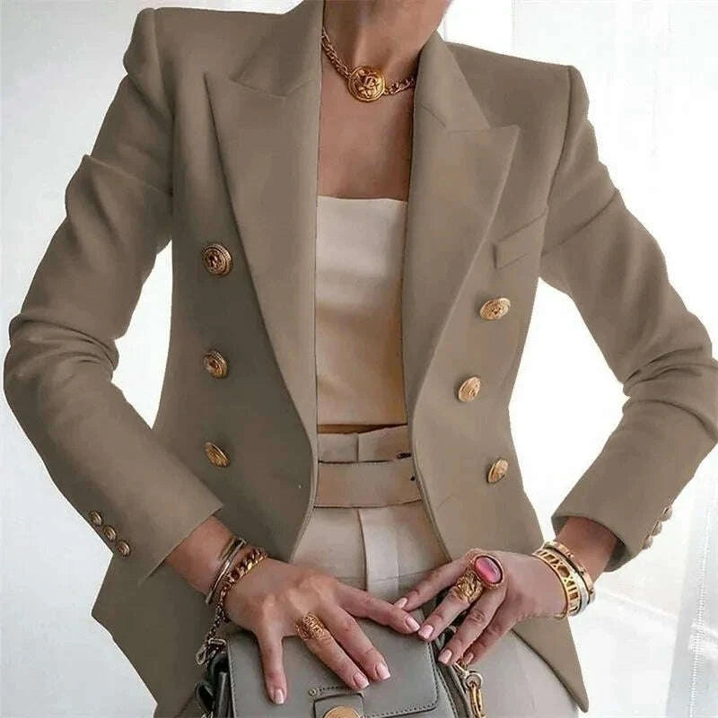 KIMLUD, Women's Small Blazer Jacket 2025 Spring Autumn Casual Office Elegant Ladies Suit Coat High-end Double-breasted Lady Outerwear, KIMLUD Womens Clothes