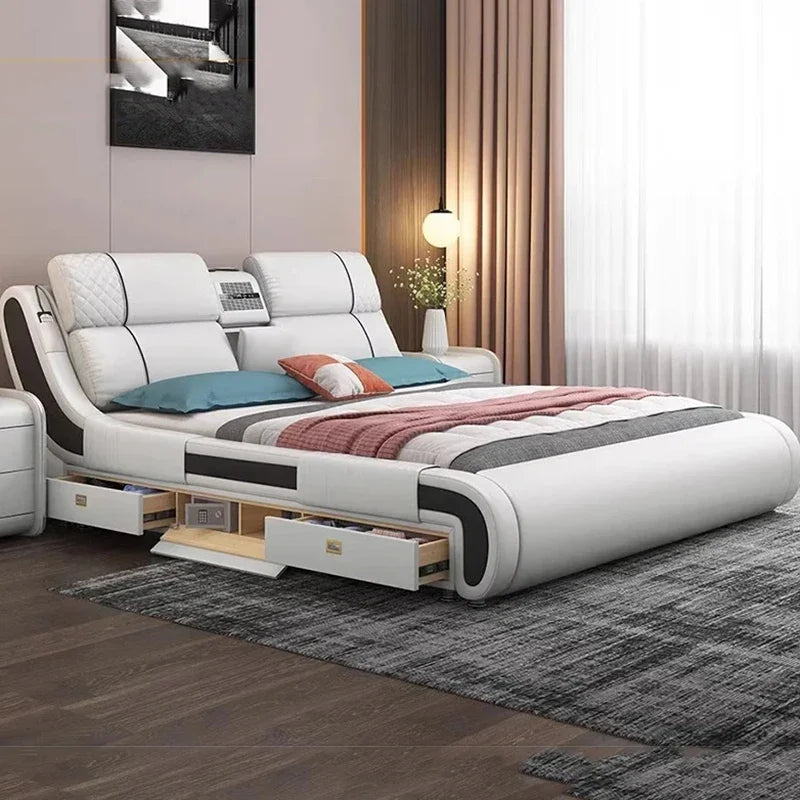 Modern Simple Massage Bed Luxury Water Proof Design Bedframe Double Bed Smart White Nordic Furniture