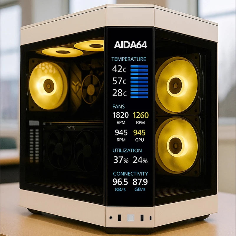 Side Panel Expand LCD Display HYTE Y60 PC Cabinet, Dedicated Secondary Screen Monitor 1920X515 Support Aida 64