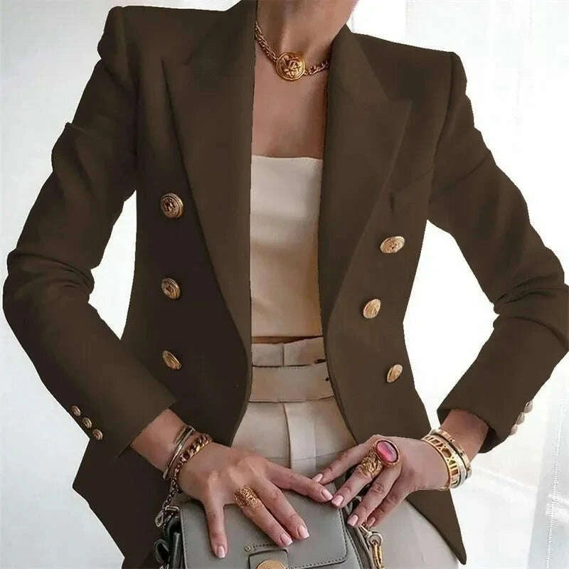 KIMLUD, Women's Elegant Metal Buckle White Suit Jacket Casual Office lady Blazer High-end Feel Western-style Clothe, KIMLUD Womens Clothes