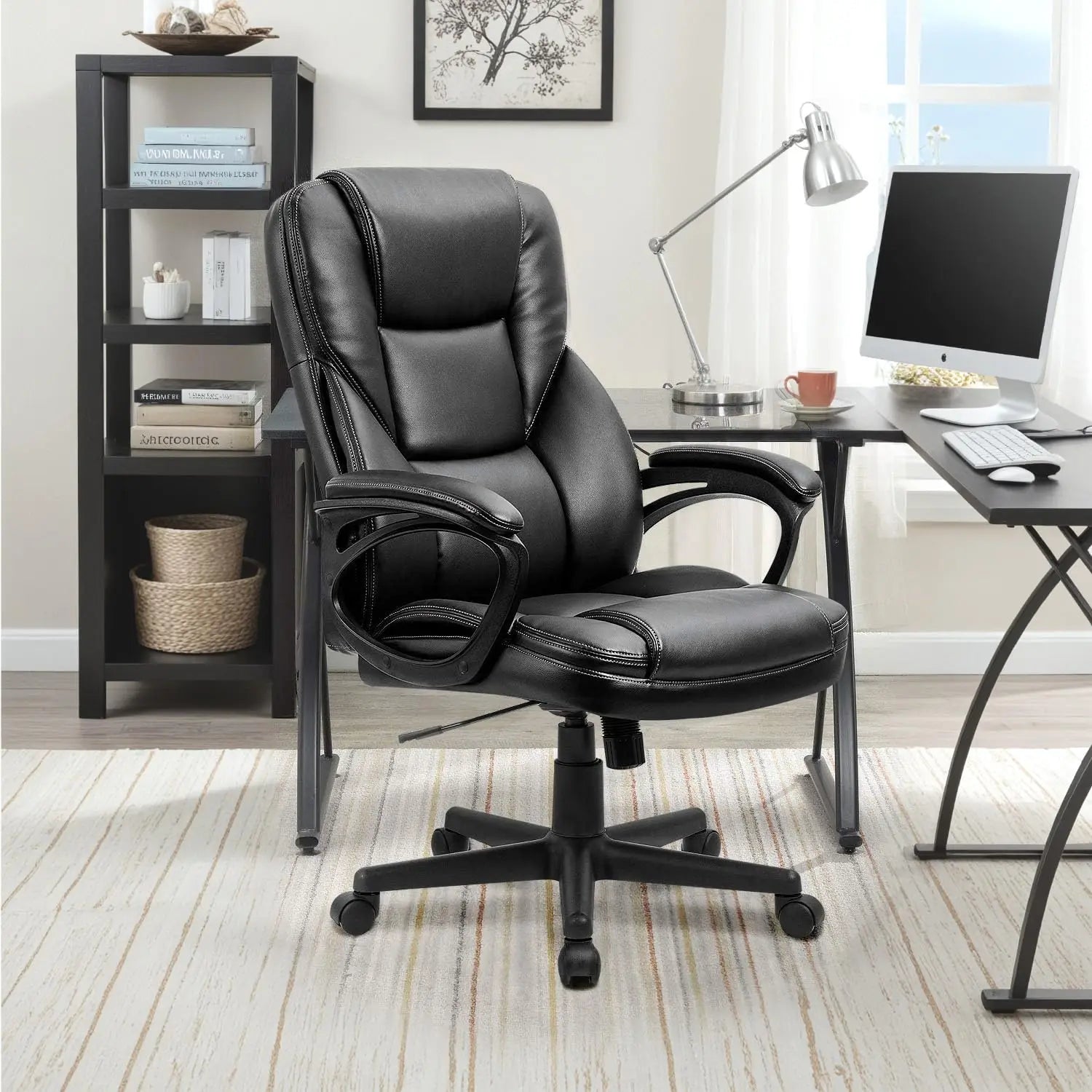 Office Executive Chair High Back Adjustable Managerial Home Desk Chair, Swivel Computer PU Leather Chair with, Customized