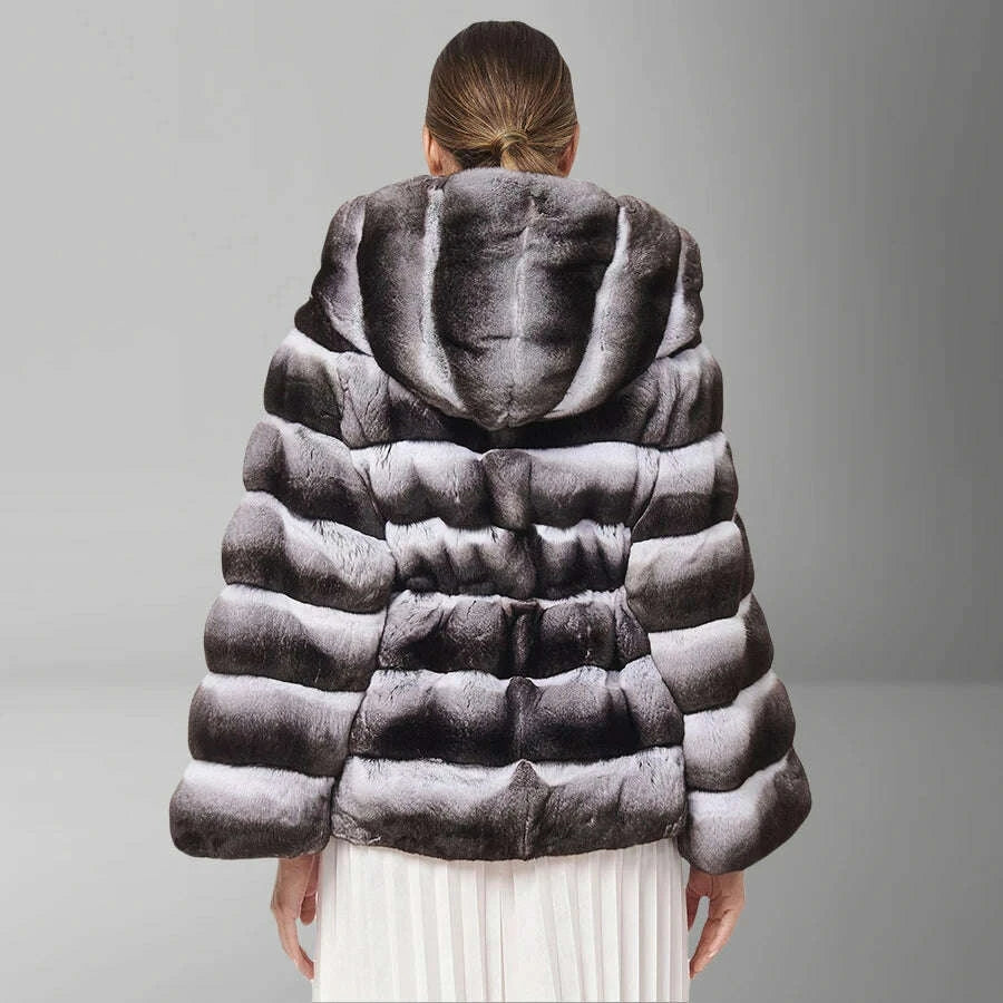 KIMLUD, Natural Rex Rabbit Fur Jacket With Hood Women's Winter Jacket Real Rabbit Fur Coat With Belt Hot Selling Genuine Leather Jackets, KIMLUD Womens Clothes