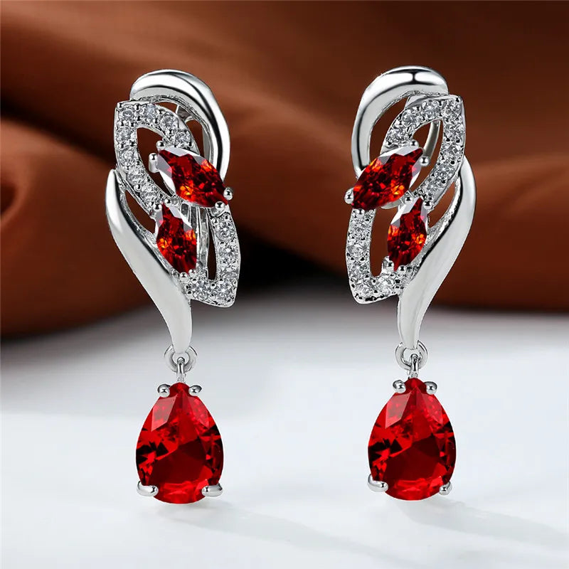 Crystal Zircon Clip Earrings Rainbow Stone — Blue | KIMLUD