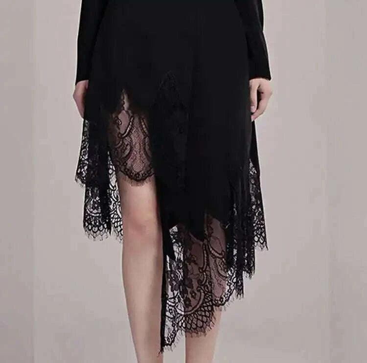 KIMLUD, DEAT Fashion Women's Suit Dress Notched Doube Breasted Irregular Hem Lace Spliced Slim Suit Jackets Summer 2024 New Tide 7AB4231, KIMLUD Womens Clothes