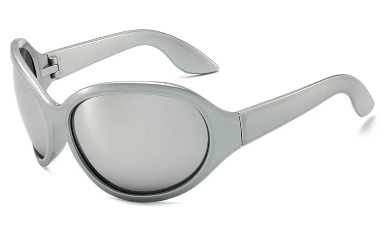 Oversized Y2K Sunglasses Wrap Around — Silver | KIMLUD