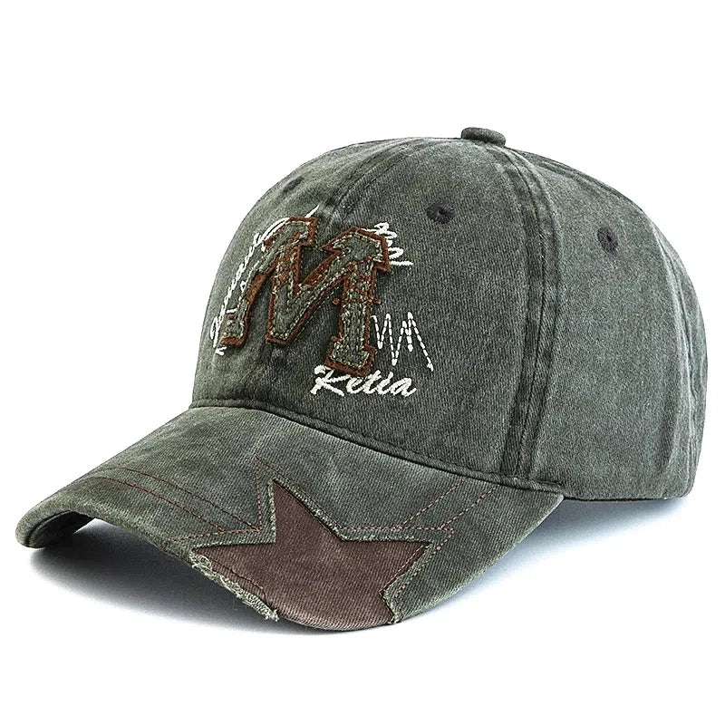 New Style Unisex Retro Baseball Cap M Letter Embroidery Dad Hat Star shaped Style Women And Men Outdoor Washed Cotton Cap