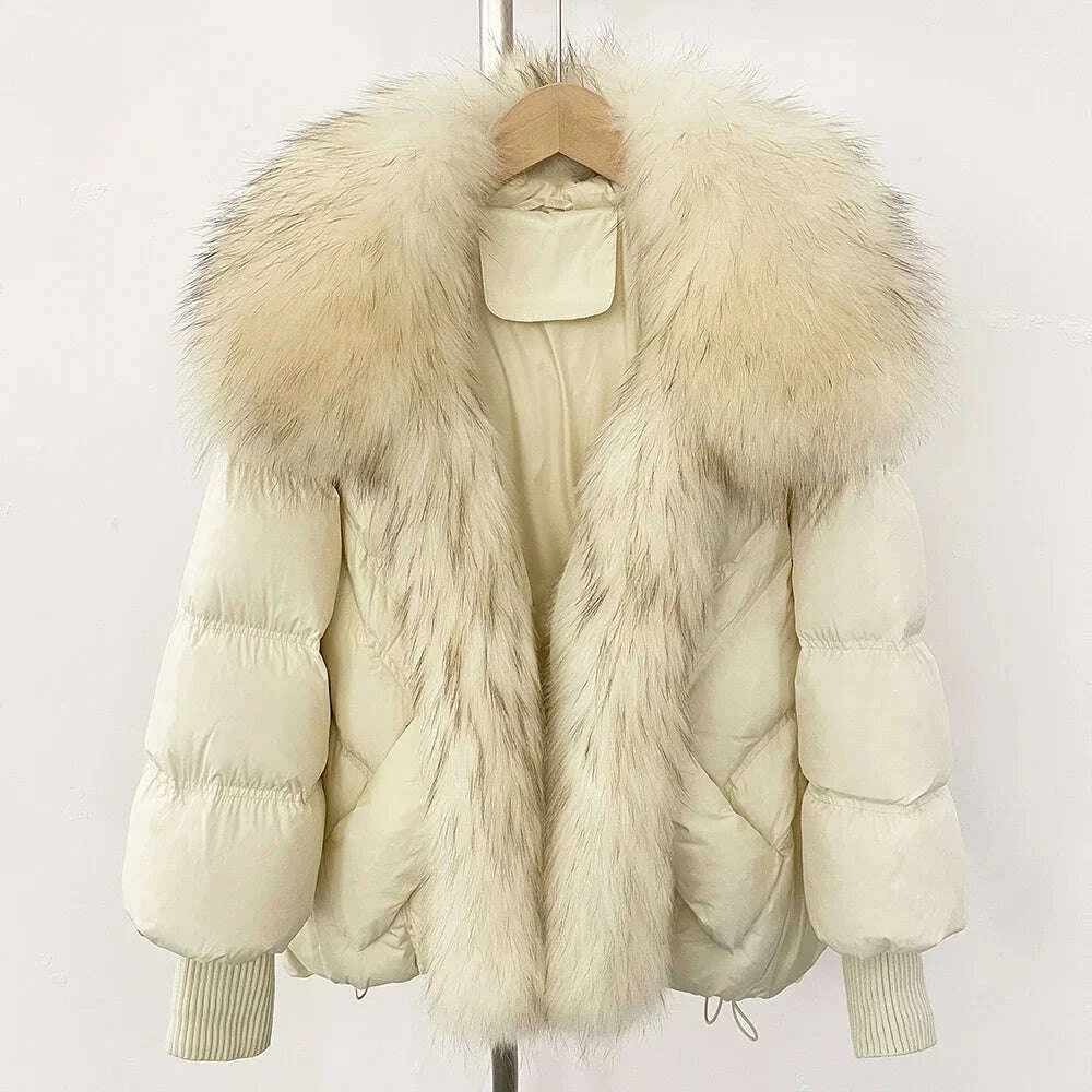 KIMLUD, OFTBUY Large Real Raccoon Fur Jacket Knit Sleeve Real Fur New Winter Puffer Jacket Women White Duck Down Coat Oversized Feather, KIMLUD Womens Clothes