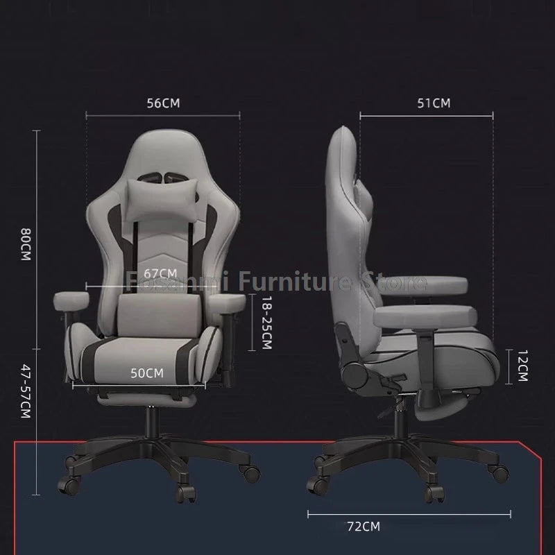 KIMLUD, Stylish Reclining Gray Leather Gaming Chair Home Office Ergonomic Desk Chair with Lumbar Pillow Adjustable Gamer Computer Chairs, KIMLUD Womens Clothes