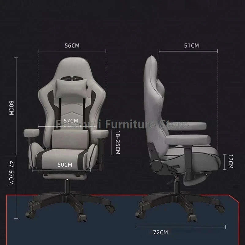 KIMLUD, Stylish Reclining Gray Leather Gaming Chair Home Office Ergonomic Desk Chair with Lumbar Pillow Adjustable Gamer Computer Chairs, KIMLUD Womens Clothes