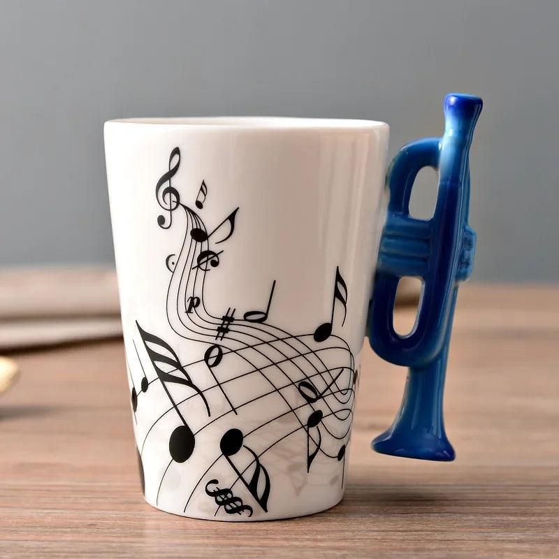 Bone China Mug With Music Note Motif And Delicate Guitar Handle — White | KIMLUD