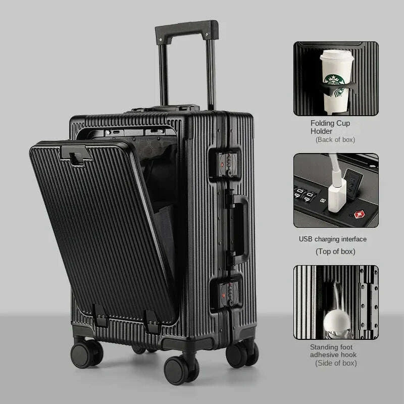 new-suitcase-front-opening-laptop-bag-aluminum-frame-luggage-with-usb-port-password-trolley-case-travel-suitcases-20-28-inchkimlud-womens-fashion-34613308