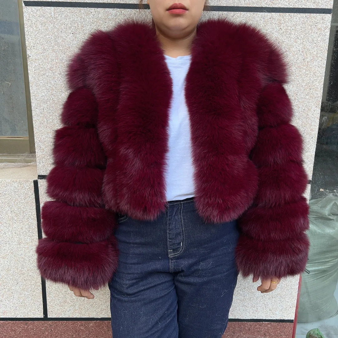 Women's fur coat, real fox skin vertical jacket, natural fox skin short clothing, long sleeved women's coat