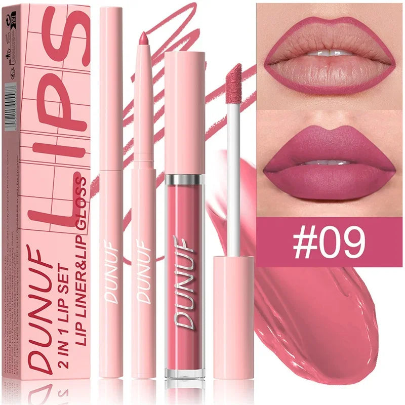 12 Color Matte Lip Liner Pencil Lip Gloss Set Waterproof Lipliner Pen Red Brown High Pigmented Lip Glaze Lips Cosmetics Makeup