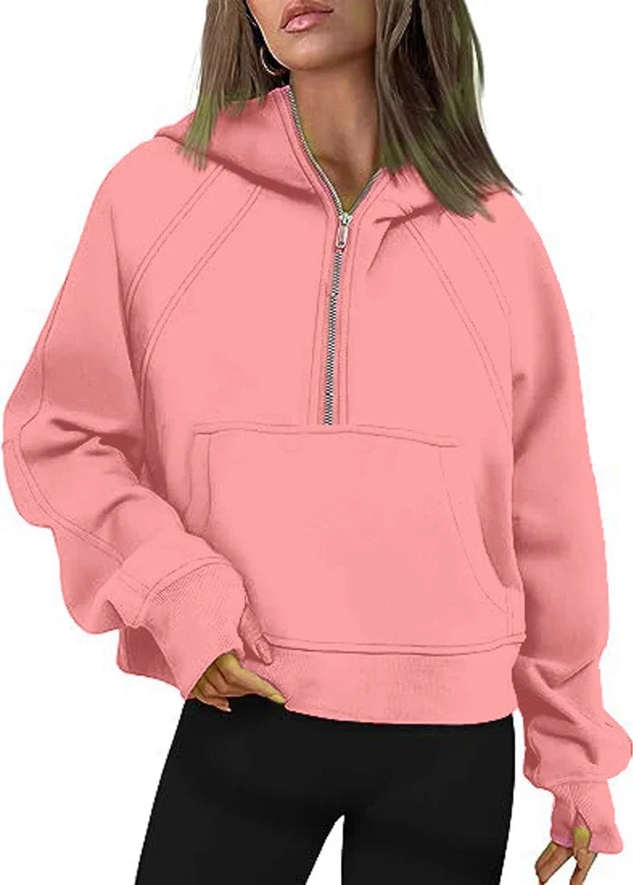 Plush Sweater Half-Zip Hooded Knit With Cozy Thermal Lining And Soft Handfeel — Black | KIMLUD