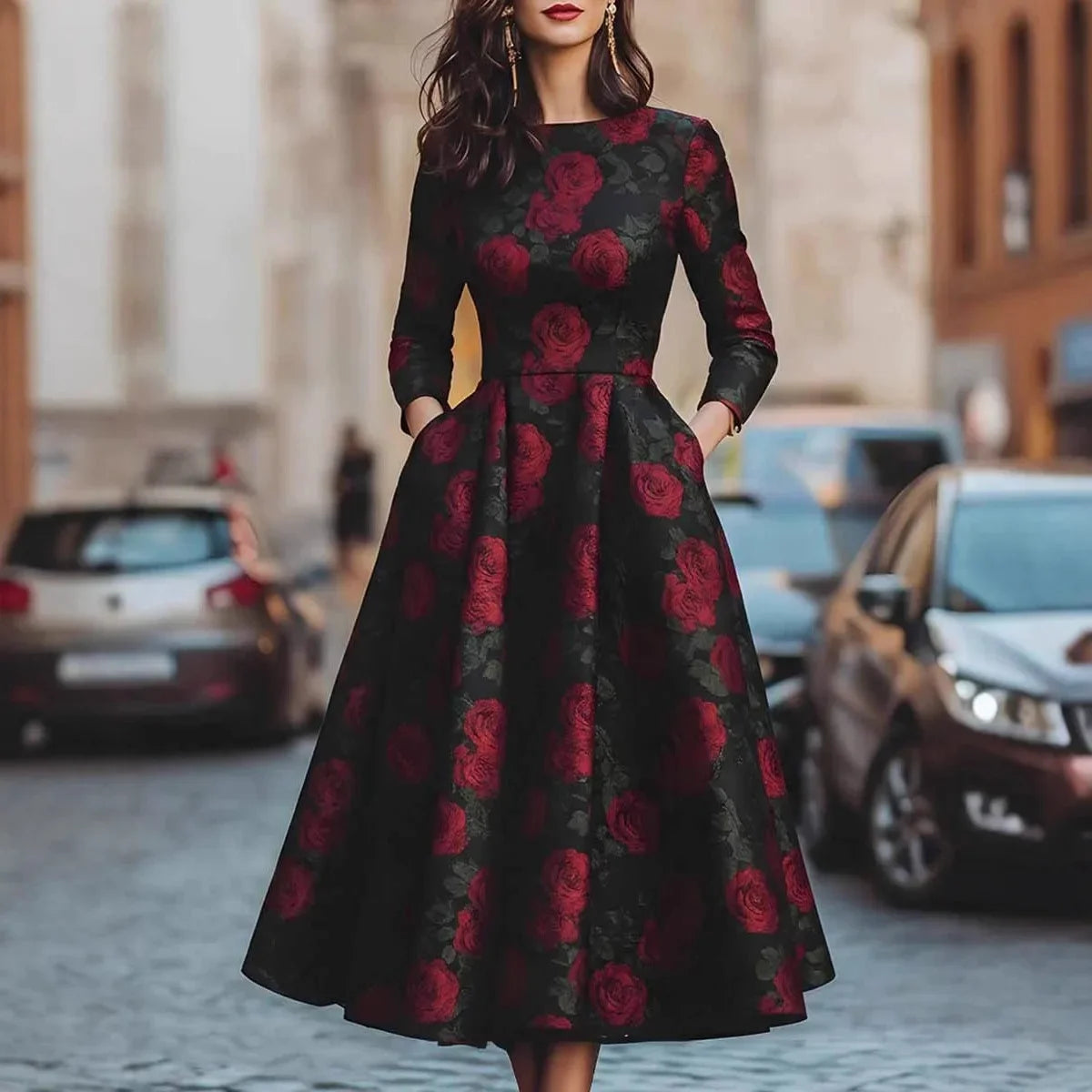 Dress Floral Print Polyester Regular Fit Multicolor | KIMLUD