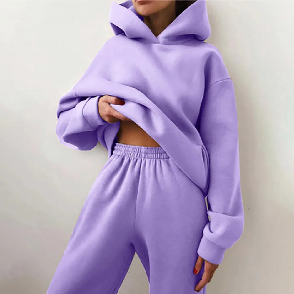 Fleece Hooded Two-Piece Set Cozy Winter Essential — Black | KIMLUD