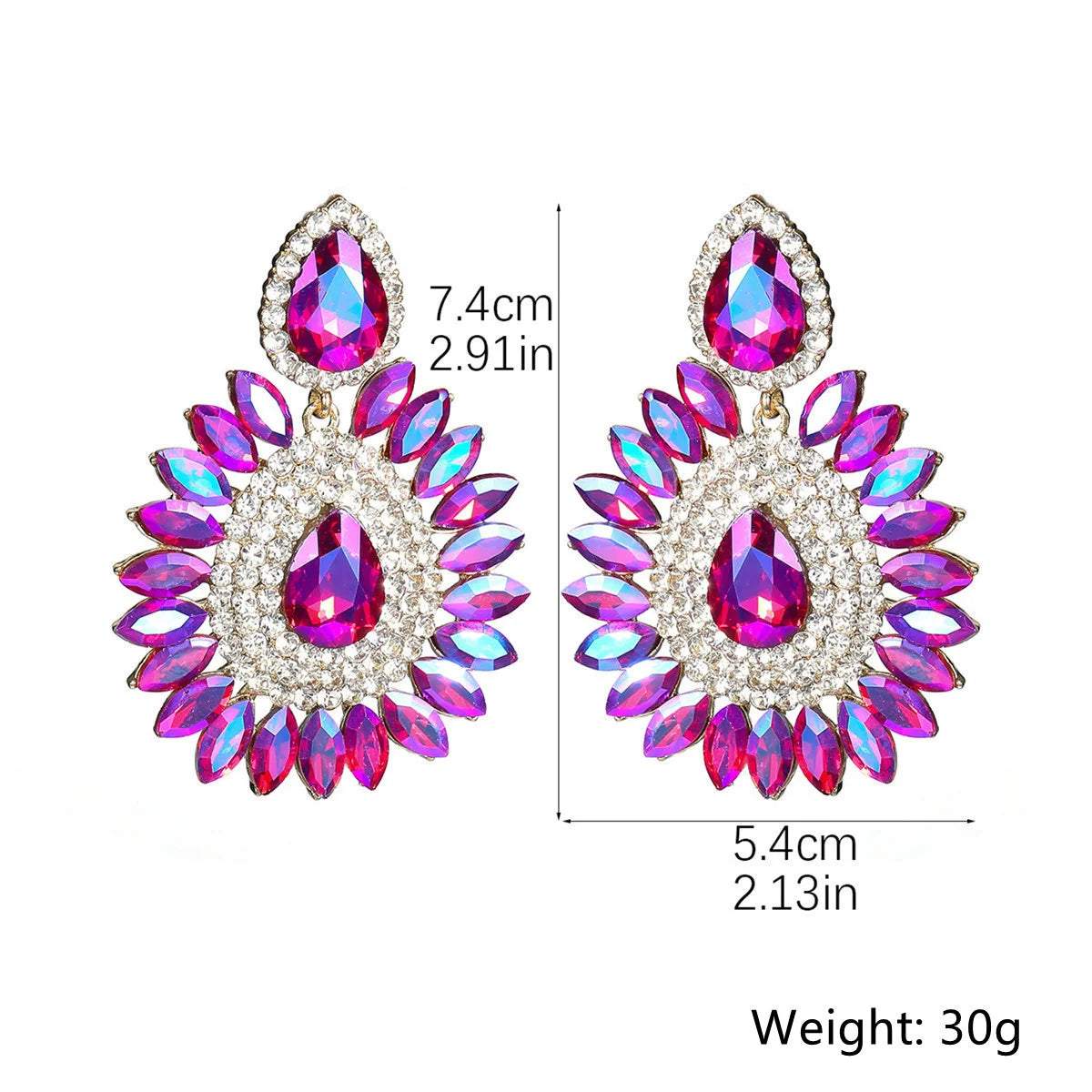 Drop Earrings Crystal Flower Shine Earrings Rhinestones — Pink | KIMLUD