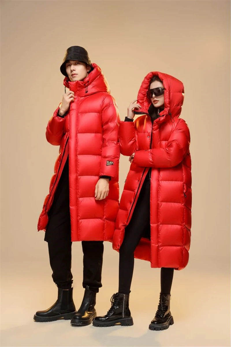 Top Grade Women Red 90% White Goose Down Thick(Winter) Warm X-Long Jackets 2023 New Arrivals Female Hooded Down Parka
