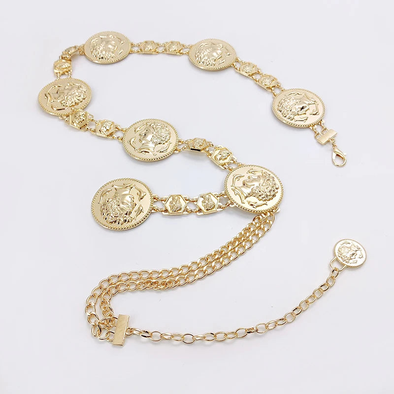 Fashion Gold Chain Belt Female Adjustable Dress Waistband Tassel Designer Belts For Women Luxury Brand Punk Goth  Accessory