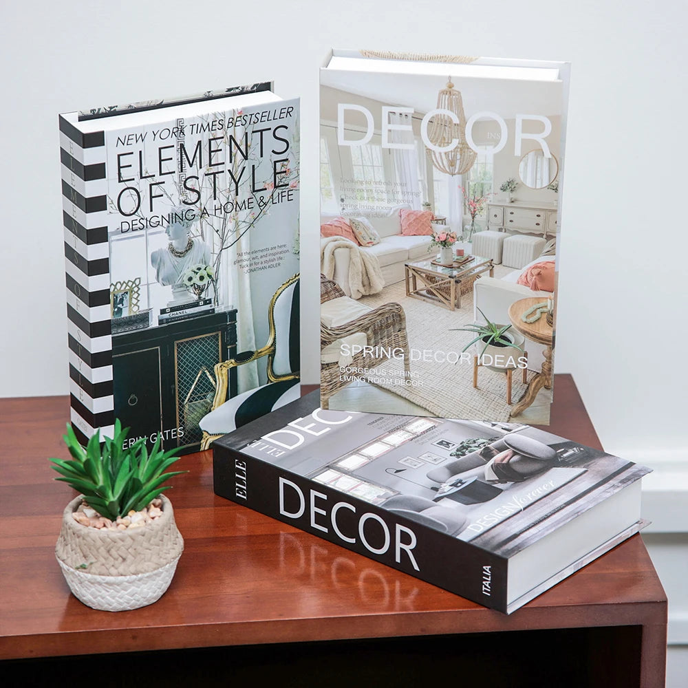 Foldable Faux Books Three-Piece Set for Couture Coffee Table Decor — Black | KIMLUD