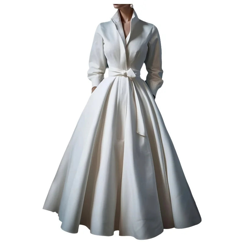 Suede Dress Bohemian Long Dress With High Waist And Long Sleeves Street Style — White | KIMLUD