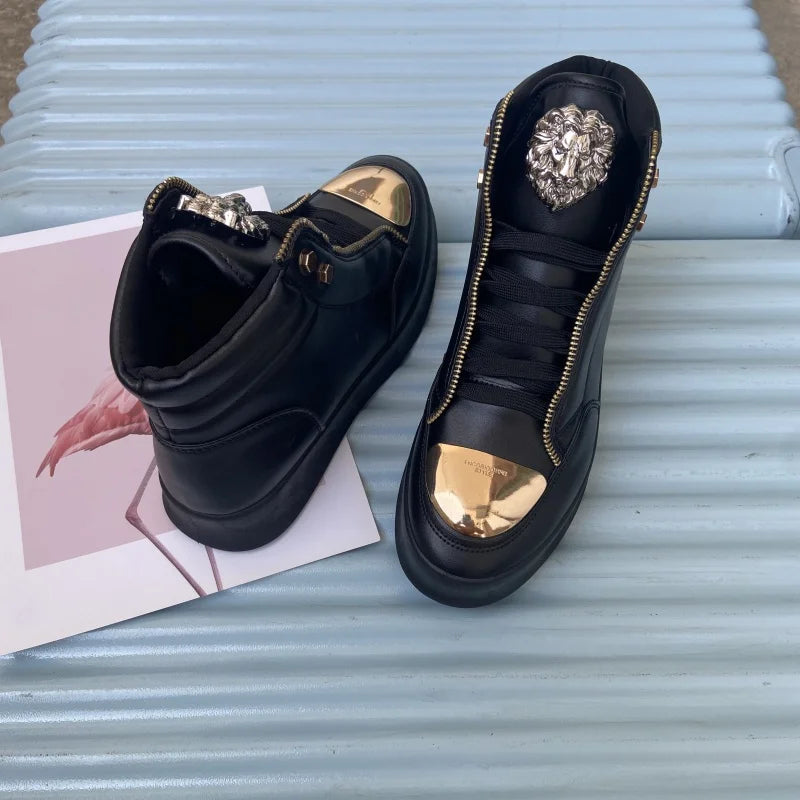 High-Top Zip-Decorated Sneaker With Breathable Mesh Lining — Black | KIMLUD