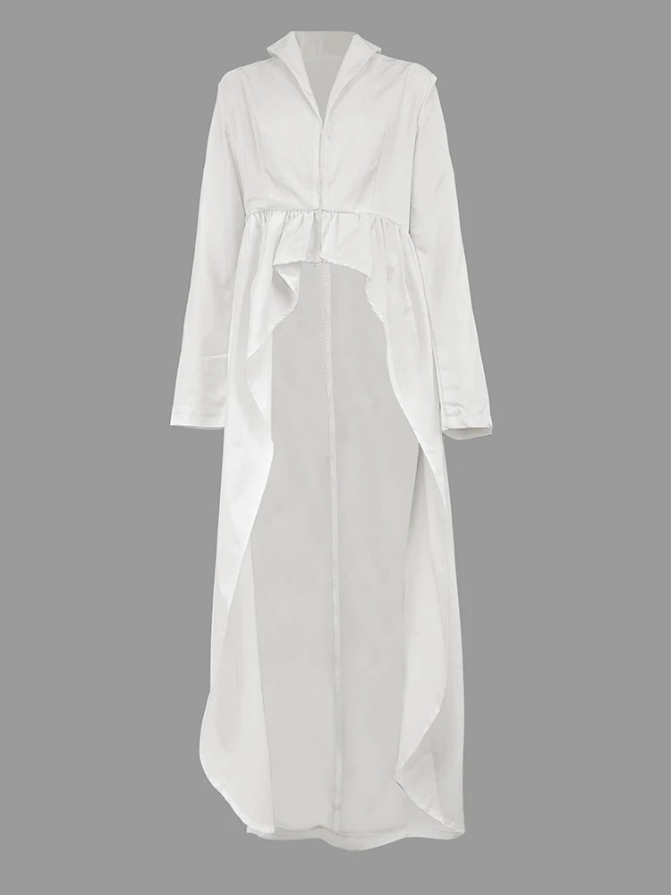 Beautyblue High-Low Wrap Blazer Top White Women's V-Neck Coats New Fashion Solid Color Falbala Pleated Elegant Chic Clothing
